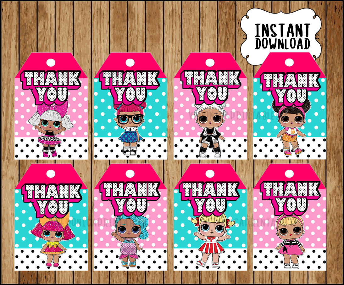 LOL Surprise Dolls Thank you Tags, printable LOL Dolls party Thank you Tags, LOL Surprise Thank you Tags